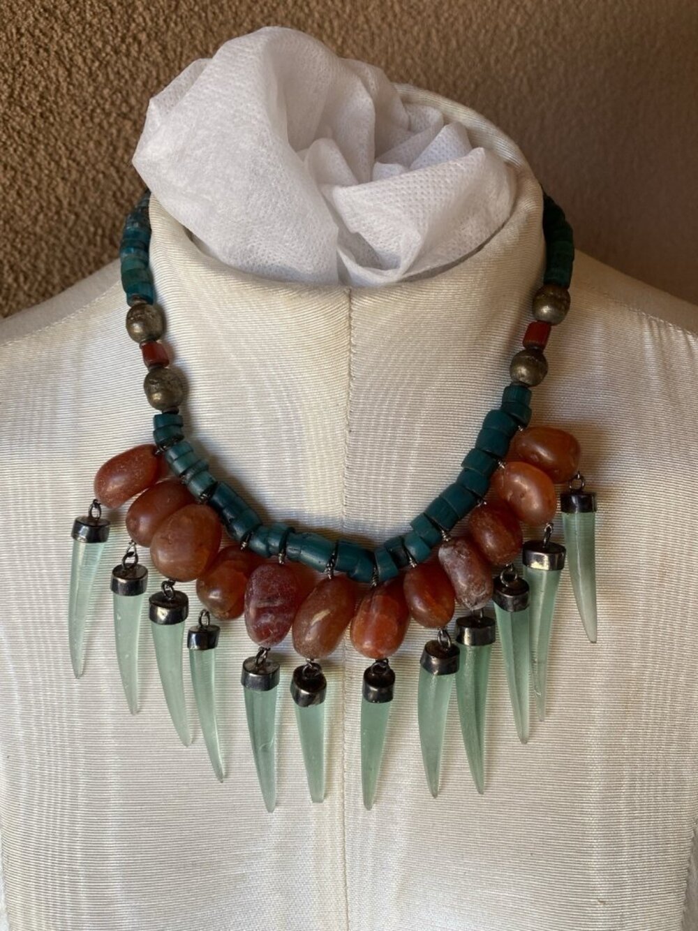 Ethnic African Style Vintage Amber & Handmade Glass Necklace By Melanie of NM